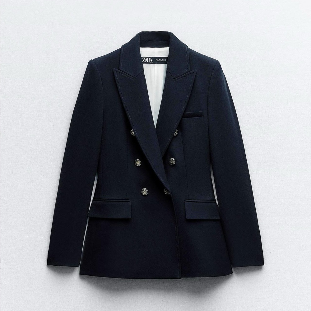 Navy Double-Breasted Blazer with Gold Buttons
